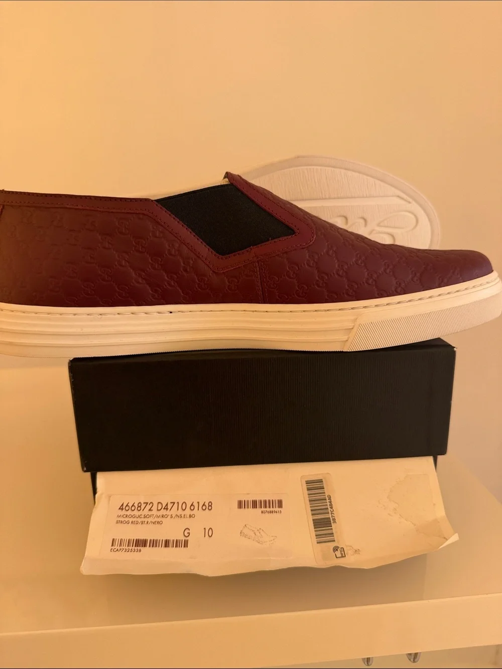 Gucci Men's Slip-On Loafer in Deep Red and White